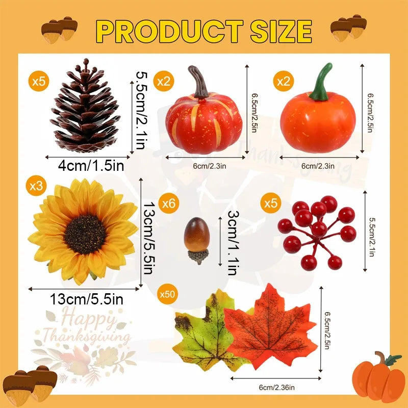 73pcs Fall cake Toppers Thanksgiving cake Decoration Autumn Artificial Pumpkins Sunflowers Maple Leaves Fall Cake Party Decor