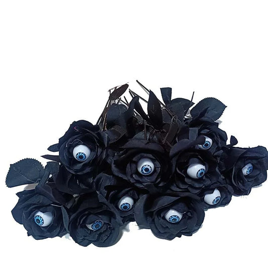 1/3/5Pcs Halloween Artificial Flowers Black Rose With Eyeball For Halloween Party Decor Home Horror Props DIY Bouquets Craft