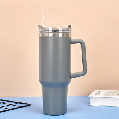40oz 304 Stainless Steel Insulated Water Bottle,Thermal Coffee Car Cup, Cold Hot Mugs Vacuum Flask With Handle Straw,For Sport