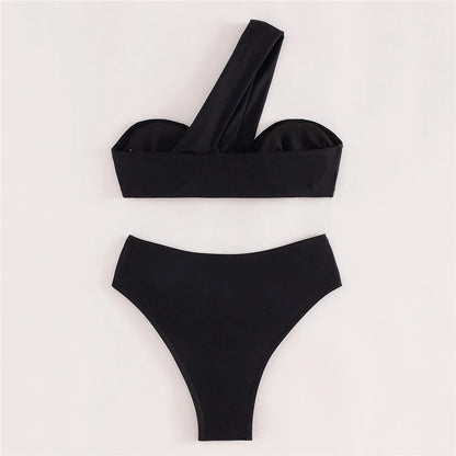 Brown One Shoulder Bikini High Waist Sexy Swimsuit Women 2025 Solid Swimwears Bathing Suit Bandeau Bikinis Sets De Mujer Biquini