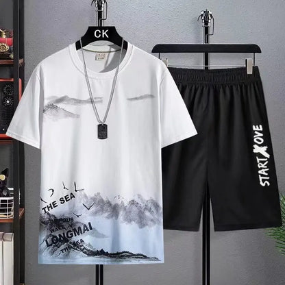 Suits for men Summer Casual Short Sleeve T-shirt + Shorts Sets sweatpants Anime Sporty Two-piece Stylish Sport Outfit T-shirts