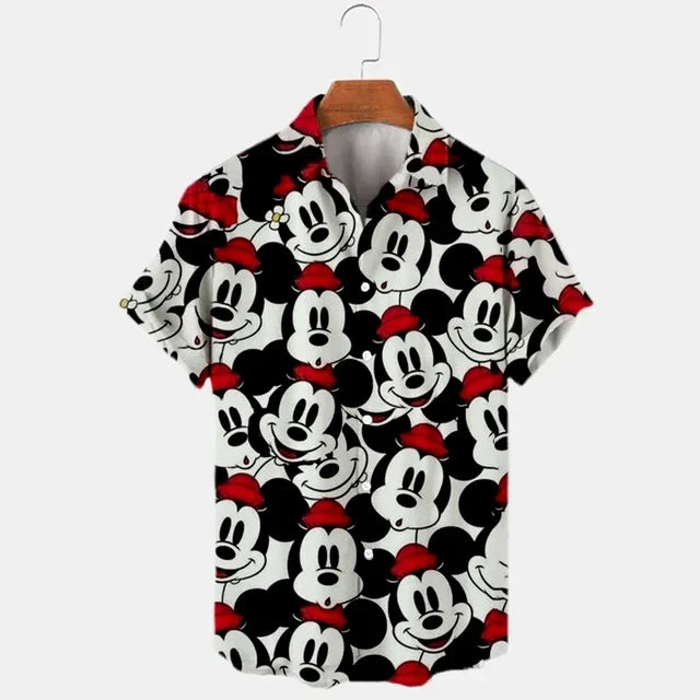 2024 Summer Shirt Disney Trend Fashion Cartoon Interstellar Baby Stitch Harajuku Top Men's Disney Hawaiian Shirts