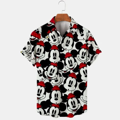 2024 Summer Shirt Disney Trend Fashion Cartoon Interstellar Baby Stitch Harajuku Top Men's Disney Hawaiian Shirts