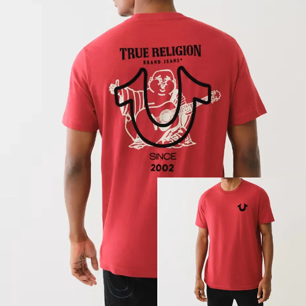 True Religion T-shirt Graphics T-shirt Men Cotton Graphic Crew Neck T-shirt Printed Short Sleeve Comfortable Breathable Top