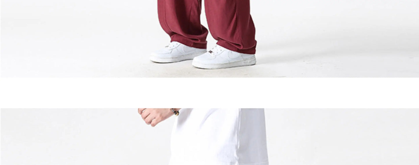 Summer Wide Leg Pants Men's Cotton Linen Harun Loose Pants Men Casual Elastic Waist Circumference Lantern Trousers Plus Size 5XL
