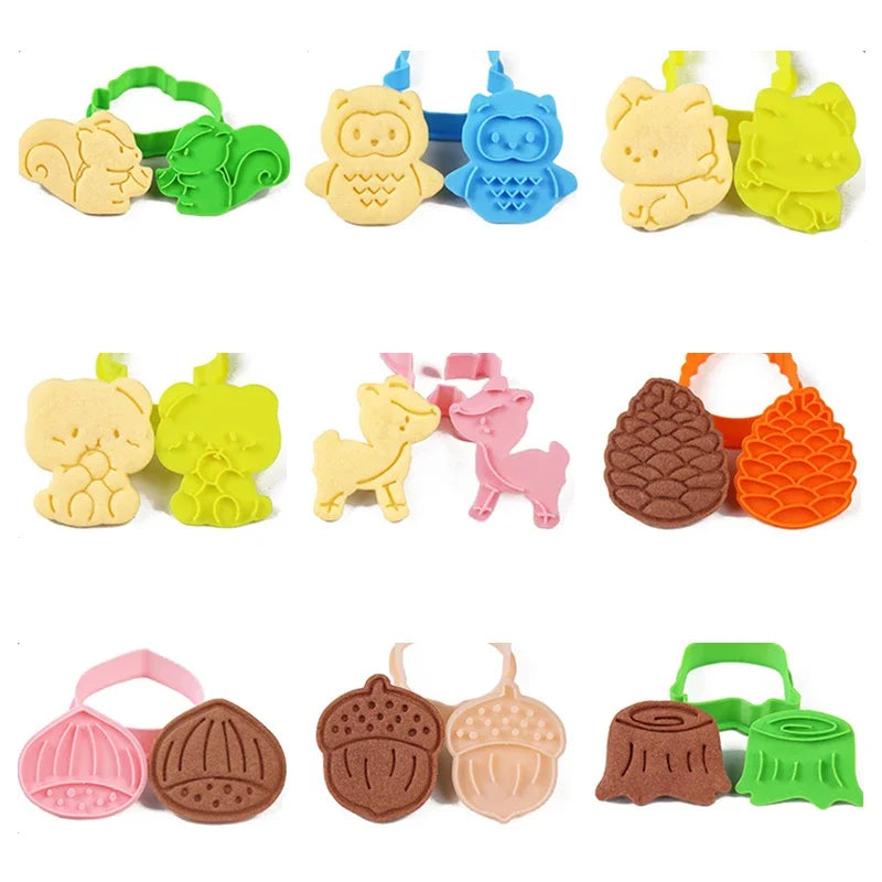 Autumn Leaves Squirrel Owl Fox Pattern 3D Biscuit Mould Thanksgiving Chestnuts Pine Cones Fondant Cookie Cutter Mold Baking Tool