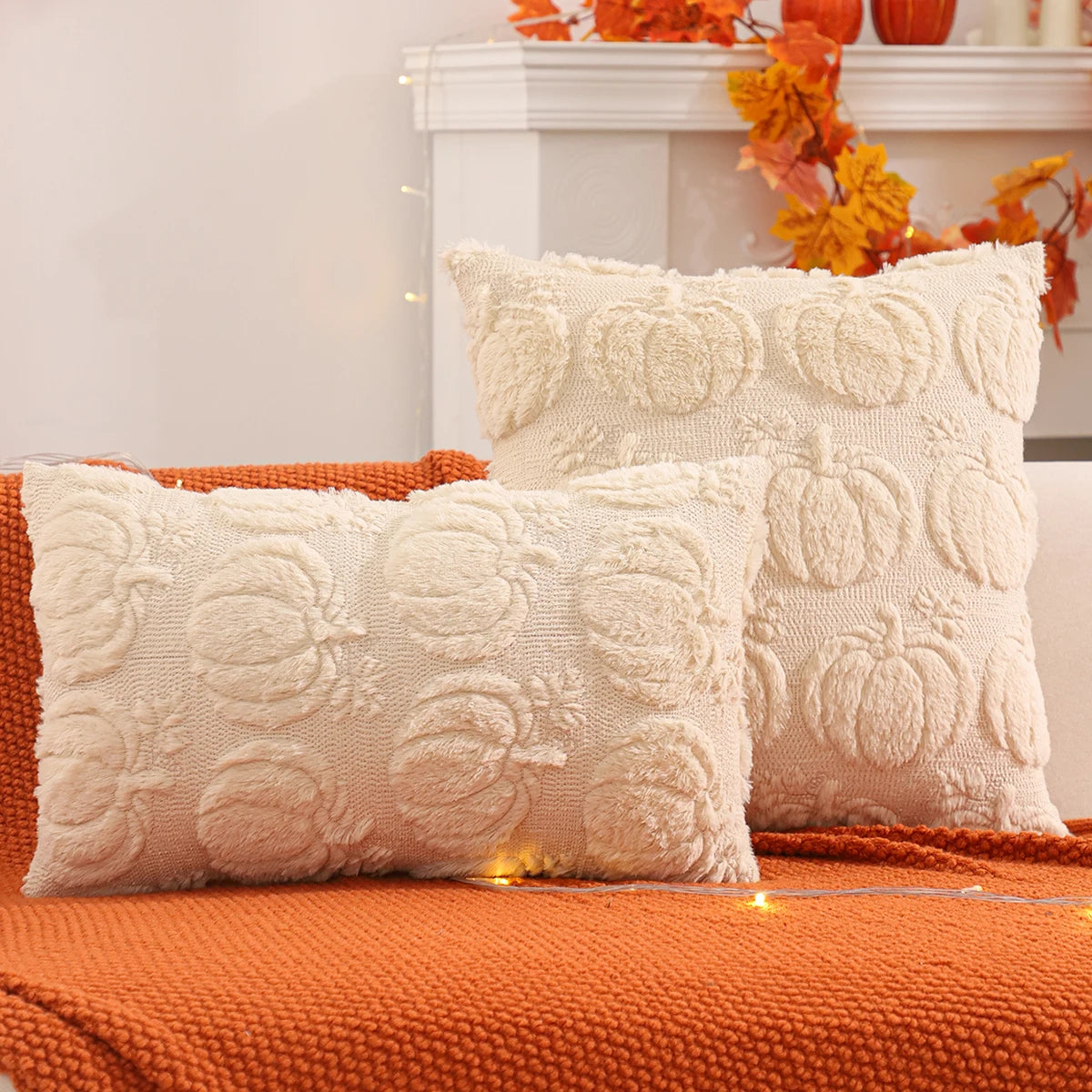 1 PC Halloween Decoration Throw Pillow Cover Pumpkin Ghost Quilting Plush Autumn Thanksgiving Harvest Home Living Room