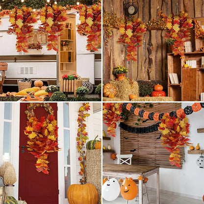 75cm 1PC Artificial Maple Leaf Garland Autumn Leaves Fake Plants for Halloween Thanksgiving Day Indoor Home Garden Decoration
