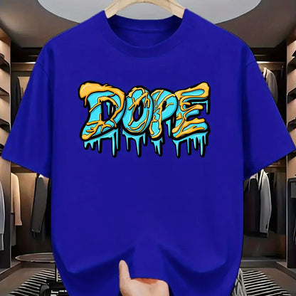 Summer men's 100% pure cotton casual loose oversized fashionable creative DOPE letter printed round neck short sleeved T-shirt