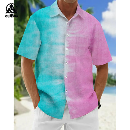 2024 Casual Men's Shirts Summer Clothing Gradient Graphics Apparel Vacation Seaside Oversized Short Sleeve Tops For Male Shirts