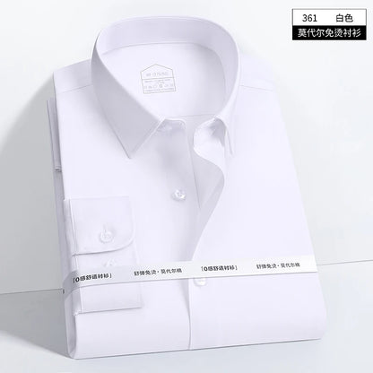 Spring and Autumn Men's Long Sleeve Modal Business No-Iron Professional Work Fitting Anti-Wrinkle Stretch Large Size Shirt S-8XL
