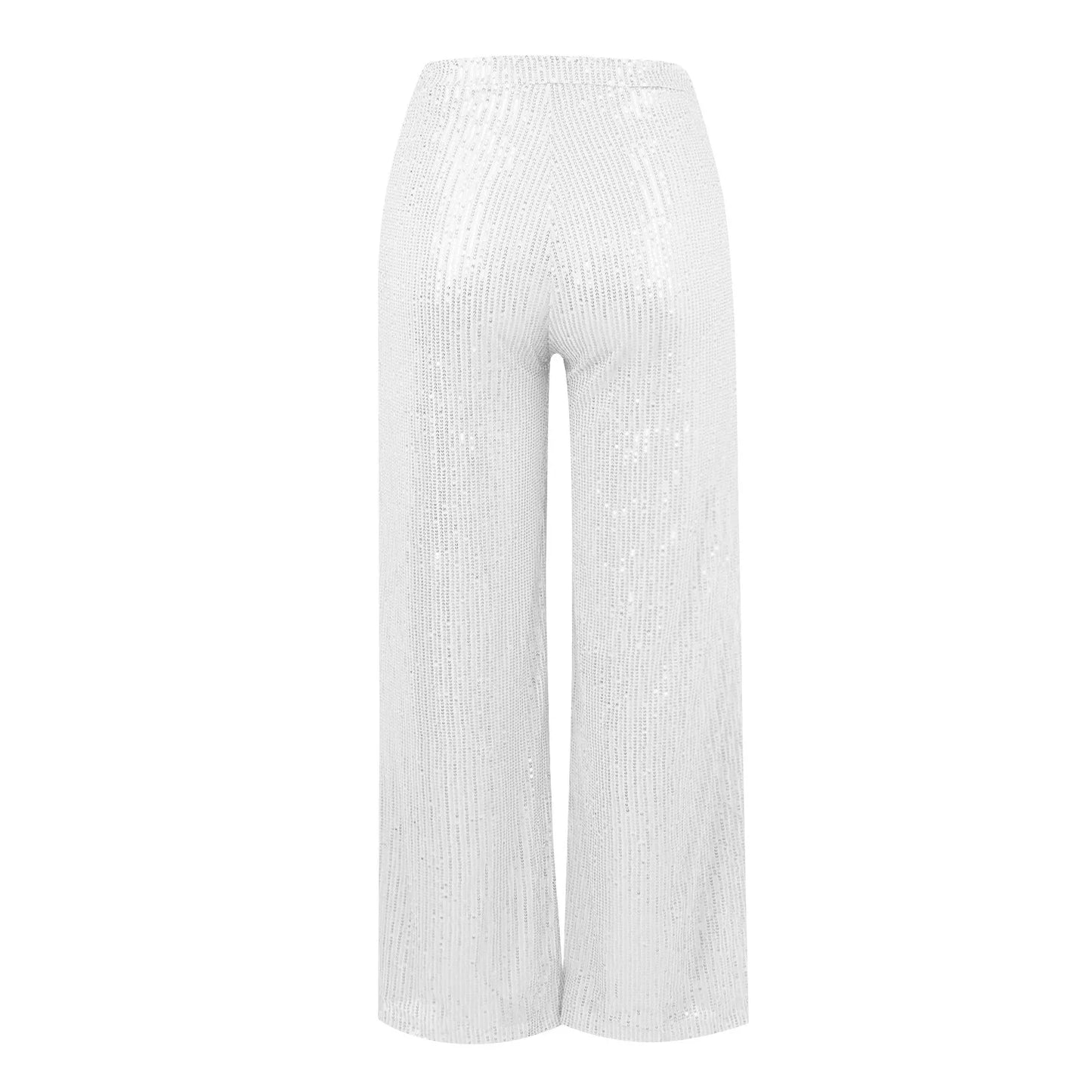Women's Fashion Solid Color High Waist Sequin Side Zipper Draped Wide Leg Pants Pants for Women Women’s Pants Women’s Pants 2024