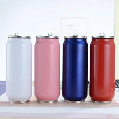 Stainless Steel Cola Thermos, Outdoor Portable Car Thermos Cup, Sublimation Can, Double Layer Straw Cup