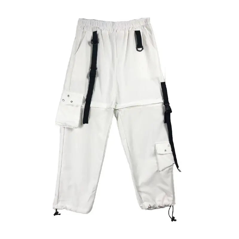 Streetwear Spring Summer Cargo Pants Women Harajuku Slim Punk Ribbons Joggers Elastic Waist Ankle-Length Trousers For Girls