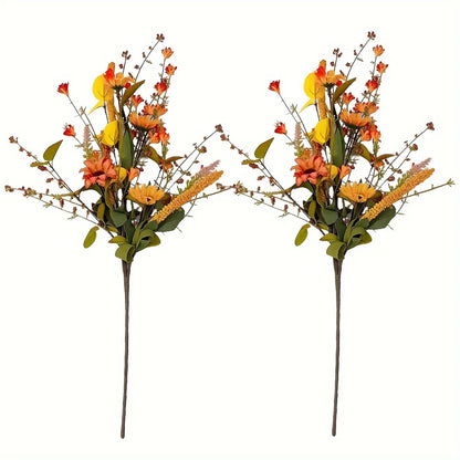 2pcs Silky Flower Bouquets, 21.7" Artificial Flowers for Kitchen & Living Room Decor Table Centerpiece, Spring Summer Home Decor