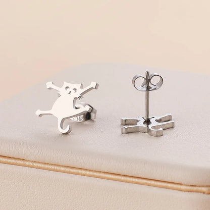 Stainless Steel Halloween Ghost Cat Stud Earrings For Women Girls Gold Color Waterproof Fashion Ear Party Jewelry Gift Wholesale