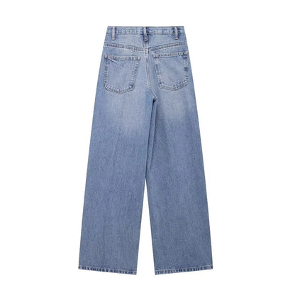 TRAF Women's Basic Hundred Jeans New Fashion Asymmetric Design High Waist Wide Leg Trousers Casual Women's Straight Leg Jeans