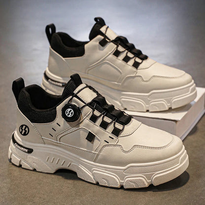 British Style Outdoor Men Work Shoes Rotating Button Fashion Motorcycle Shoes Versatile Men Casual Shoes Comfortable Sport Shoes