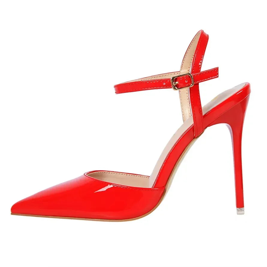 Women 10.5cm High Heels Sandals Lady Metallic Gold Silver Patent Leather Stripper Strap Sandles Wedding Fetish Nightclub Shoes