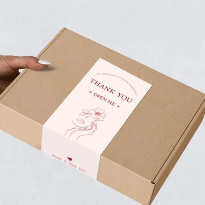 50pcs New Rectangular Thank You Sticker 6x15cm Handmade Gift Box Package Decor Flowers Pattern Stickers for Birthday Wedding