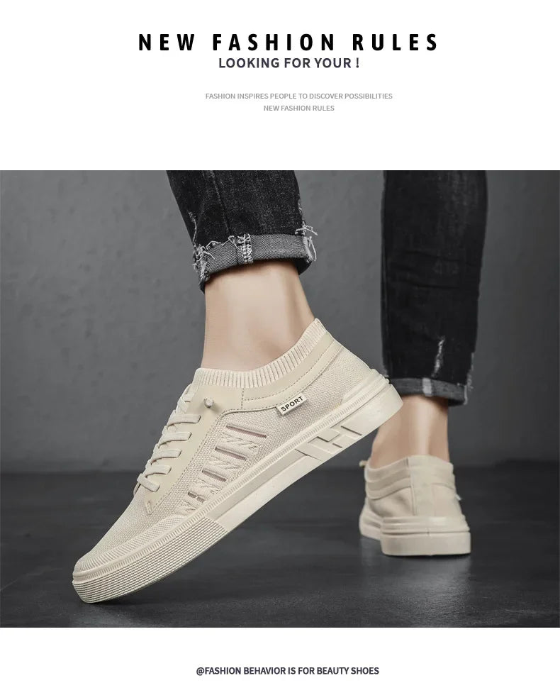 Summer Casual Sneakers for Men Breathable Loafers Lightweight Round Head Solid Colour Non-slip Flats Zapatillas Para Hombres