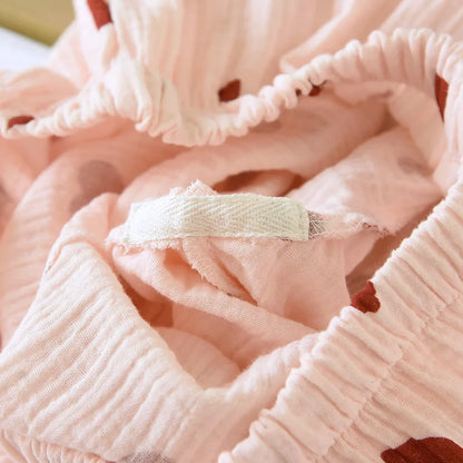 2025 New Spring and Autumn Women's Pajama Set 100% Cotton Crepe Long Sleeve Long Pants Two Piece Set Love Sweet Home Clothes