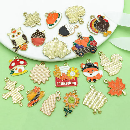 20pcs Thanksgiving Charms Alloy Turkey, Maple Leaf, Pine Cone, Scarecrow, Pumpkin Pendants for DIY Jewelry Making Accessories