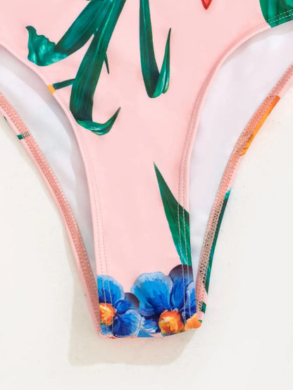 3 Pieces High Waist Swimsuit With Beach Skirt Floral Print Knot Front Bikinis 2025 Women Ruffle Swimwear Female Bathing Suit