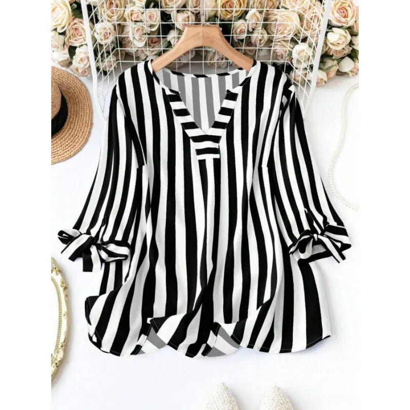 Spring Plaid T-shirt V-neck Jumper Light Breathable European and American Style Beach Travel Clothes