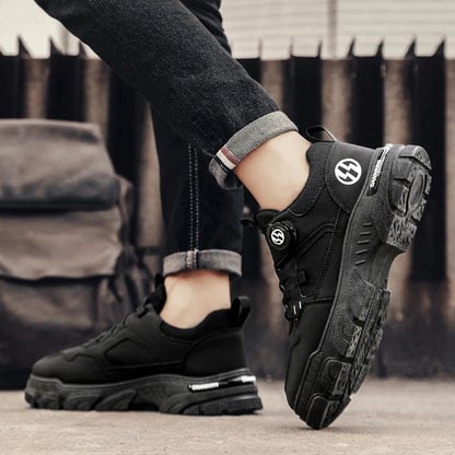 British Style Outdoor Men Work Shoes Rotating Button Fashion Motorcycle Shoes Versatile Men Casual Shoes Comfortable Sport Shoes