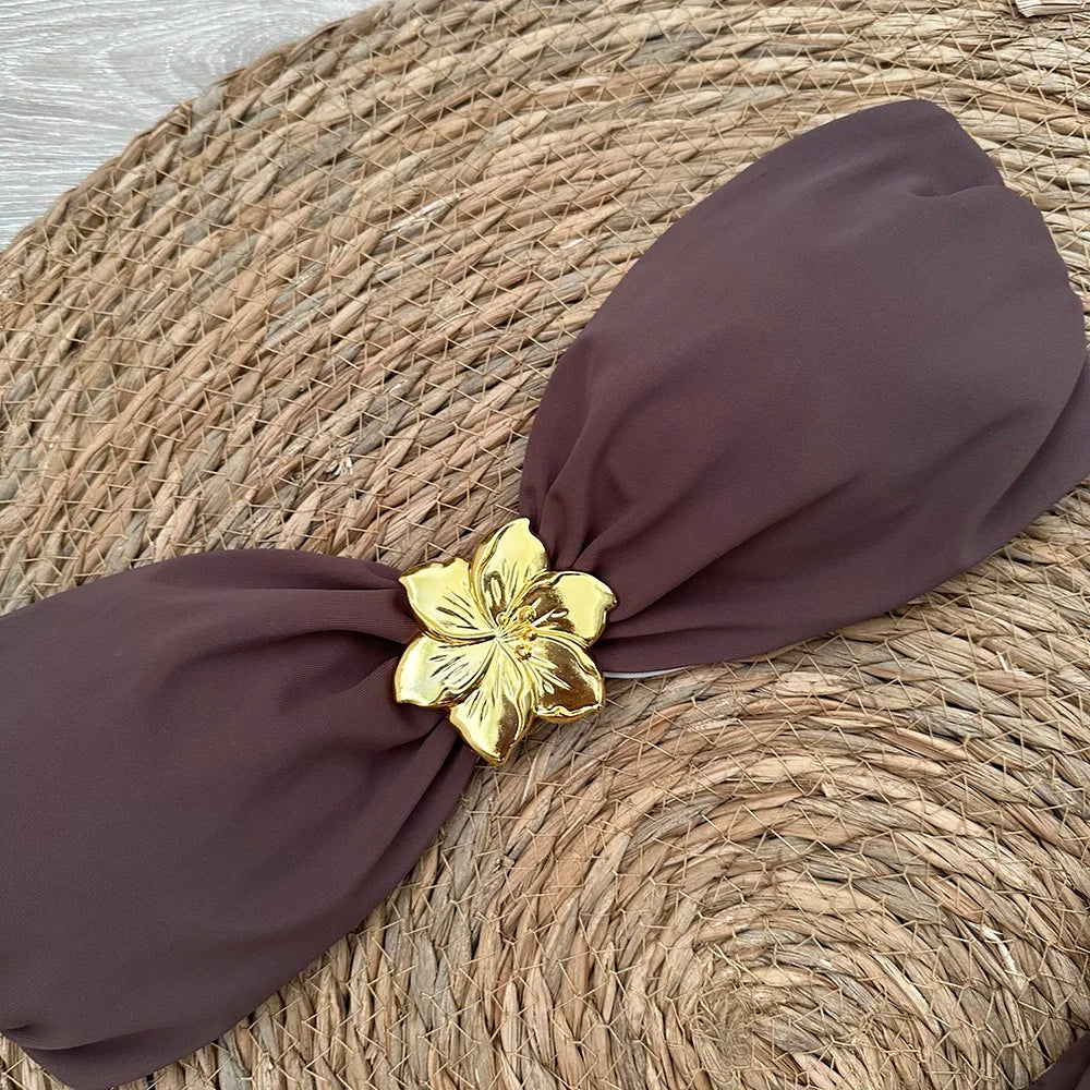 Bandeau Bikini Push Up Women Swimsuits 2025 Sexy Female Swimwear Brazilian Bikini Set Thong Biquini Swim Suits Solid Beachwear