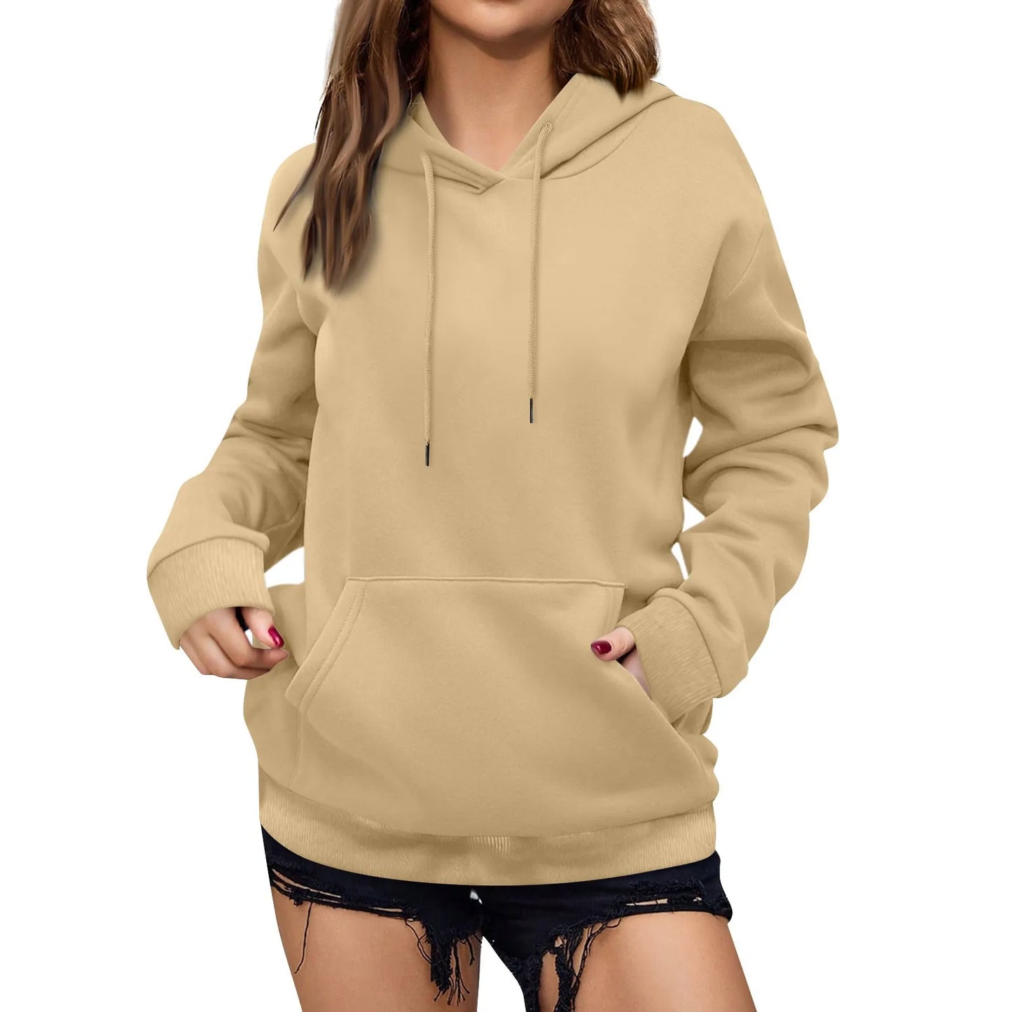 y2k Solid Minimalist Women's Hoodie, Long Sleeve With Pocket Casual Daily Wear 2024 Women Hoodies Autumn Sudadera de mujer
