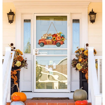 Autumn Pumpkin Welcome Sign - Rustic Wood 'Hello Fall' Hanging Decoration for Thanksgiving, Porch, Home Wall Indoor/Outdoor