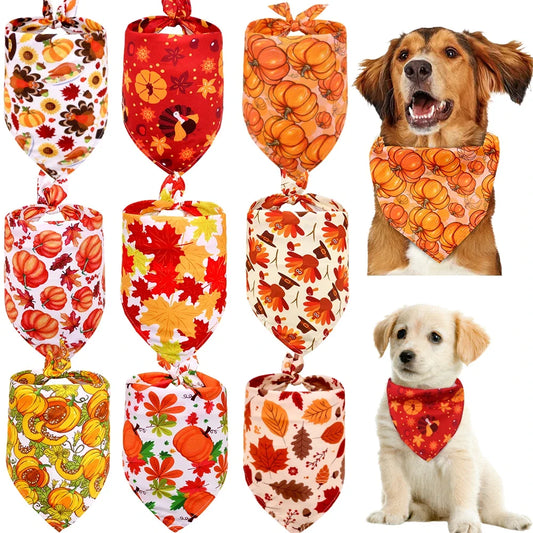 50pcs Dog Bandana Thanksgiving Pet Supplies Small Dog Cat Puppy Bandanas Scarf  Fall Dog Accessories Pumpkin Turkey Dogs Bandana