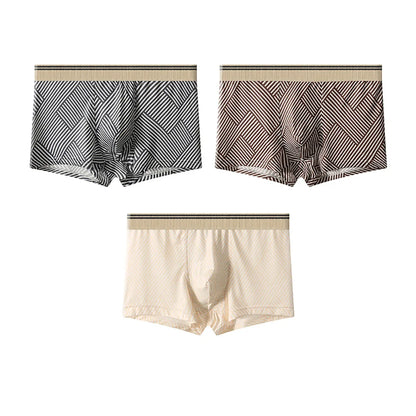 3PCS/Pack Fashion Striped Ice Silk Cool Breathable Men's Panties Comfortable Crotch Boxers Man High Elastic Waistband Underpants