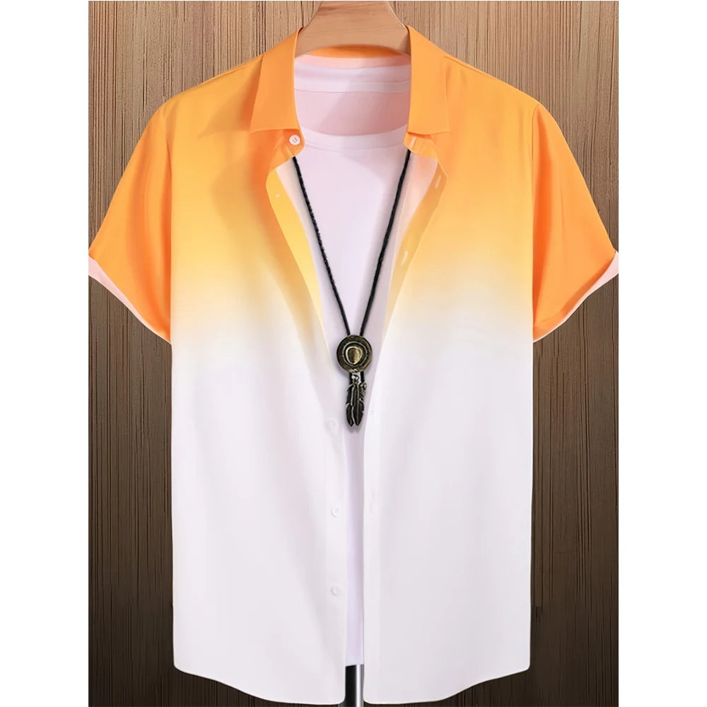 Summer Coconut Tree 3D Print Gradient Hawaiian Beach Shirts Men Women Casual Fashion Streetwear Lapel Short Sleeve Shirt Blouse