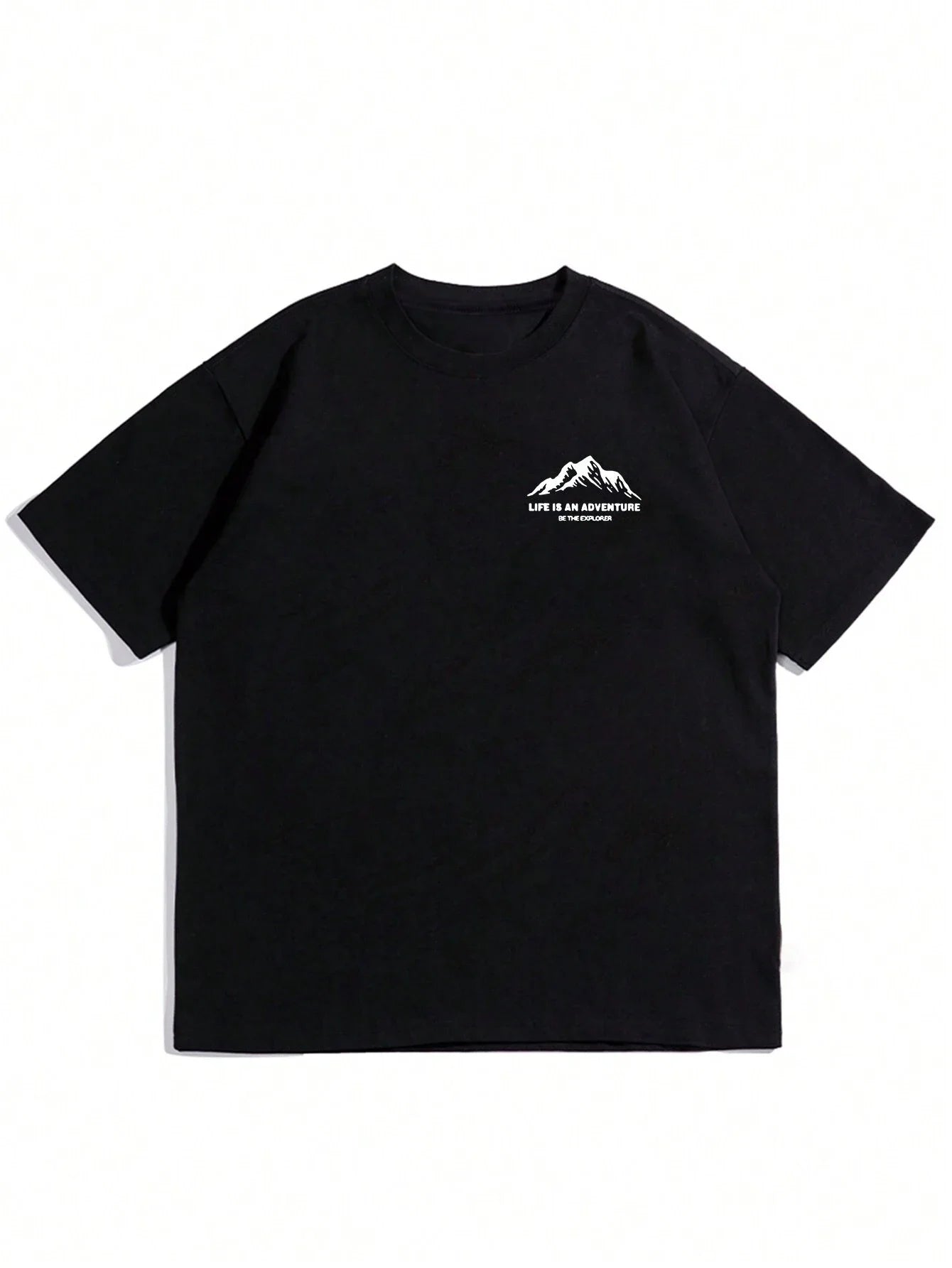 Summer men's 100% pure cotton casual loose plus size Letter And Mountain pattern printed round neck short sleeved T-shirt top