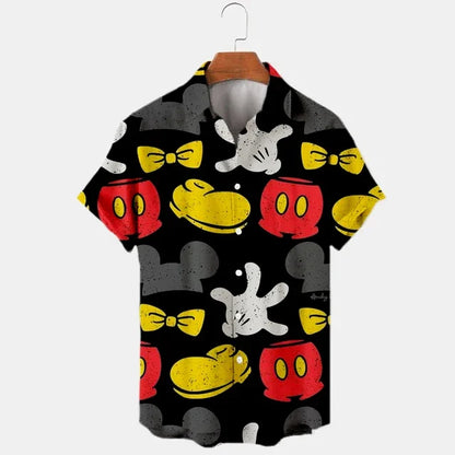 2024 Summer Shirt Disney Trend Fashion Cartoon Interstellar Baby Stitch Harajuku Top Men's Disney Hawaiian Shirts