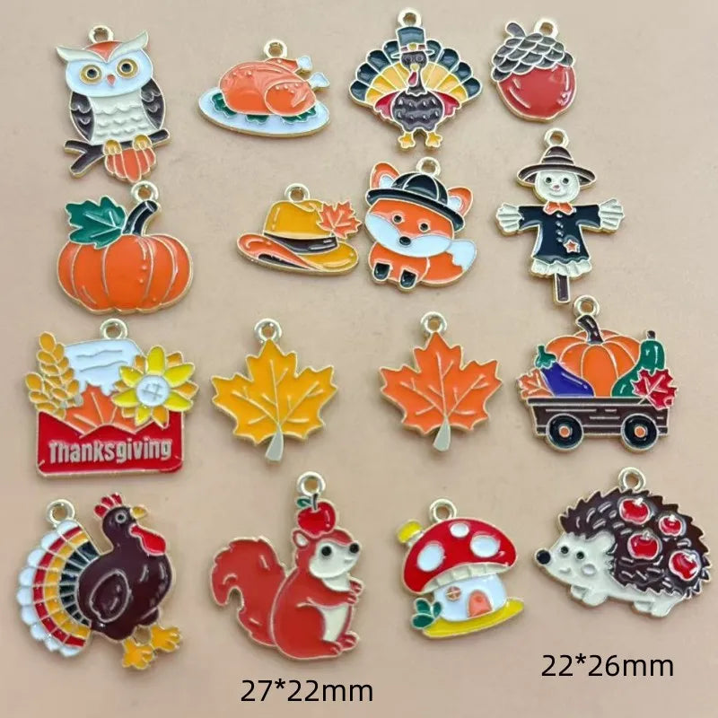 10pcs/16pcs Enamel Thanksgiving Cake Pumpkin Sunflower Charms for Earrings Bracelets Pendants Making DIY Jewelry Accessories