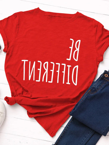 Be Different Upside Down Letter Print T Shirt Women Short Sleeve O Neck Loose Tshirt Women Causal Tee Shirt Tops Camisetas Mujer