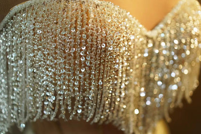 Stock 2024 Sparkly Rhinestones Chain Tassel Strapless Luxury Mini Dress Women Celebrate Party NightClub Performance Stage Outfit