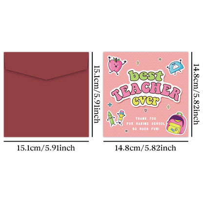 1Set Best Teacher Ever Thank You Card Cute Teacher Appreciation Card with Envelopes, Funny Writable Card Gifts for Teacher's Day