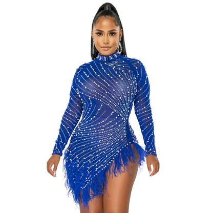 2022 Summer Fashion Sexy Tassel Mesh Embroidered Dress Women Irregular Short Skirt Mid-waist