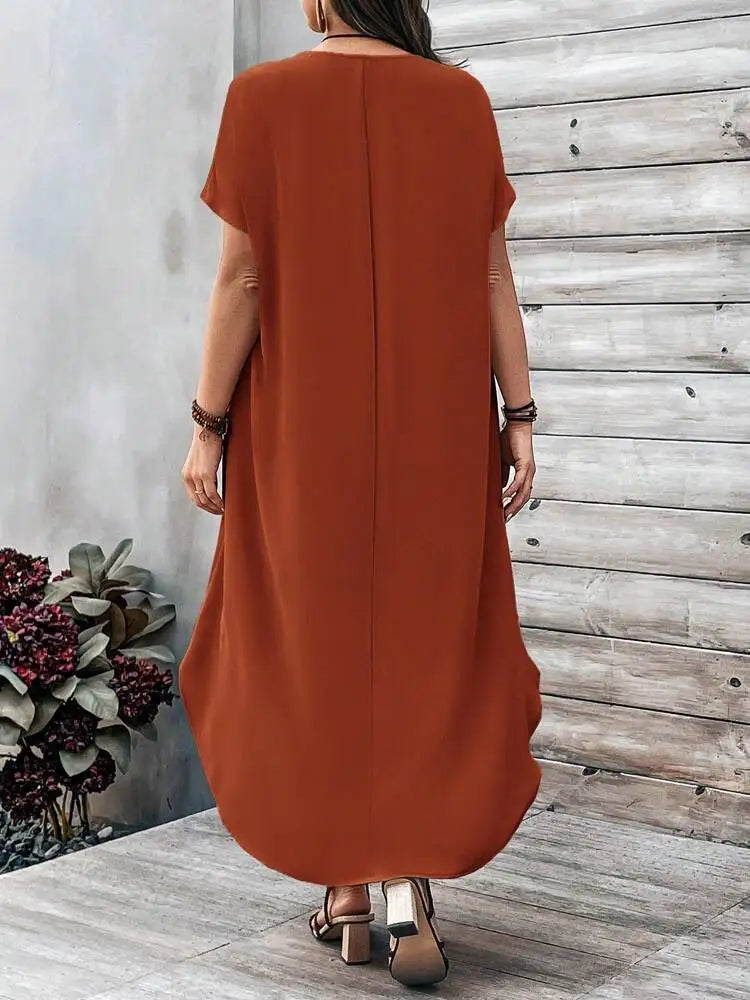 2024 Spring and Summer Cross border European and American New Large Women's Fashion Casual V-neck Dress for Women Plus Size