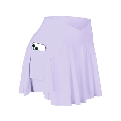 Womens Tennis Skirt with Pockets Crossover High Waisted Athletic Golf Skorts Running Workout Skirts 2 in 1 Fashion Streetwear