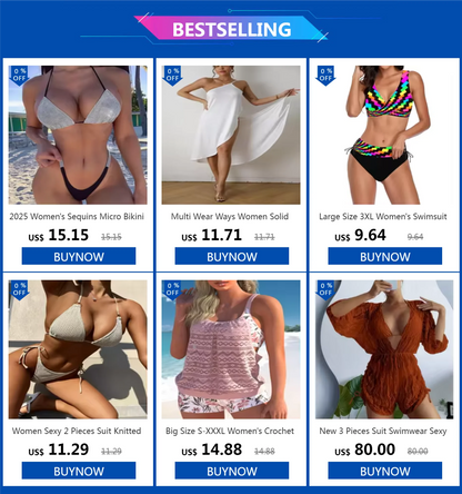 2025 Women's Sequins Micro Bikini Set Halter Backless Swimwear Sexy Low-Cut Swimsuit Push Up Thong Bathing Suit Monokini Biquini