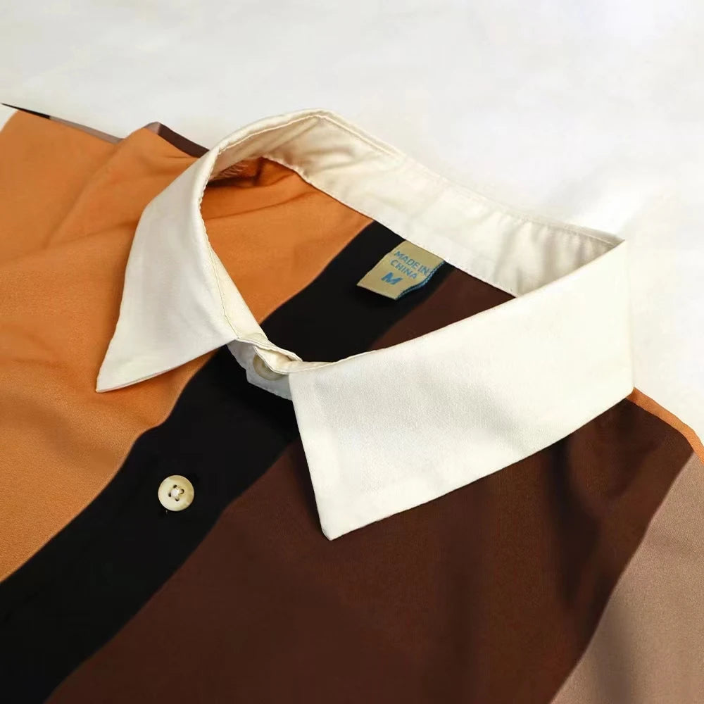 Striped Shirt For Men 3d Print Short Sleeve Hawaiian Shirt Beach Casual Shirts Men Clothing Loose Oversized Button Lapel T-Shirt