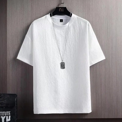 Summer Cotton Linen T-Shirts for Men Casual Short Sleeves T-Shirt Solid Loose Bottom Shirt Boys Tee Shirt Basic Tops Oversize 5X