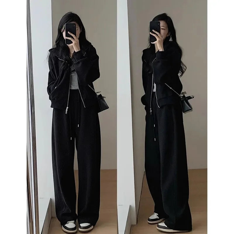 Autumn/Winter 2024 New Tea Matching Women's Clothing Set Plus Size Elegant Casual Salt System Sweatshirt Two-Piece Suit