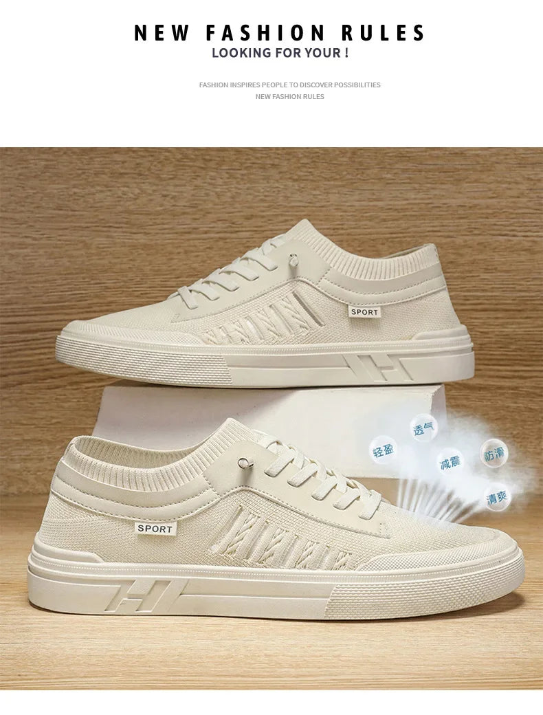 Summer Casual Sneakers for Men Breathable Loafers Lightweight Round Head Solid Colour Non-slip Flats Zapatillas Para Hombres